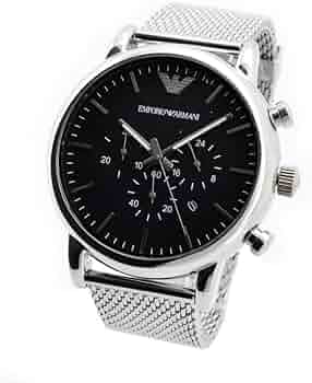 EMPORIO ARMANI メンズ腕時計 Emporio Armani Giovanni Chronograph Black Dial Silver Steel Strap
